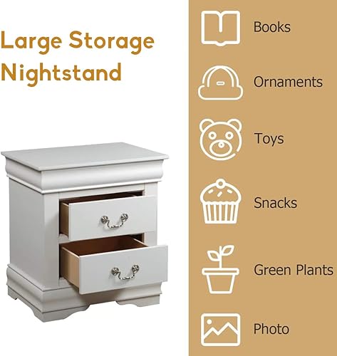 Miniatura 18 de Henf Mesita de noche de 2 cajones, moderna y elegante mesita de noche de madera, mesa auxiliar sólida con asa para el hogar, sala de estar, Negro