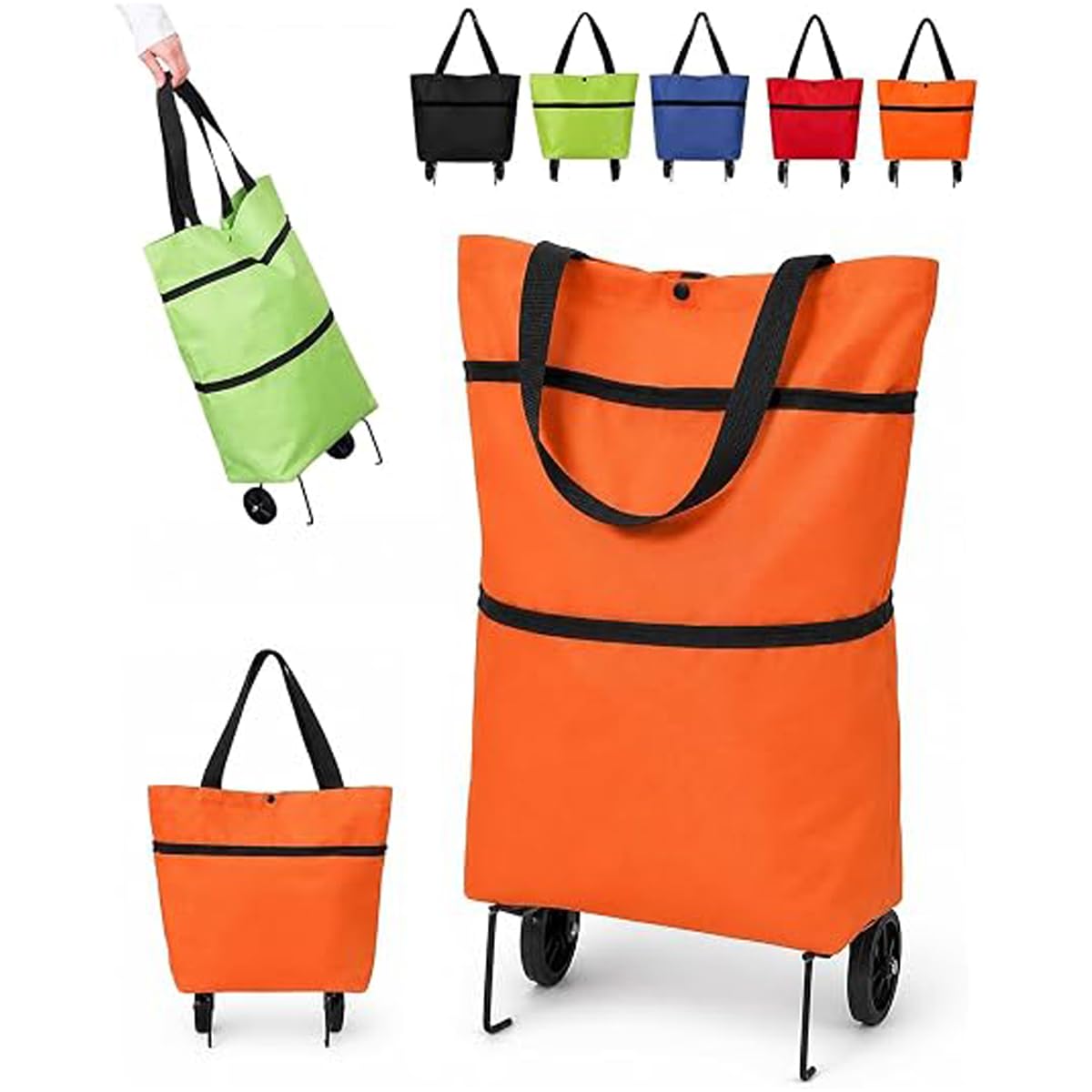 2-in-1 Foldable Shopping Cart Bag with Wheels Lightweight Grocery Trolley