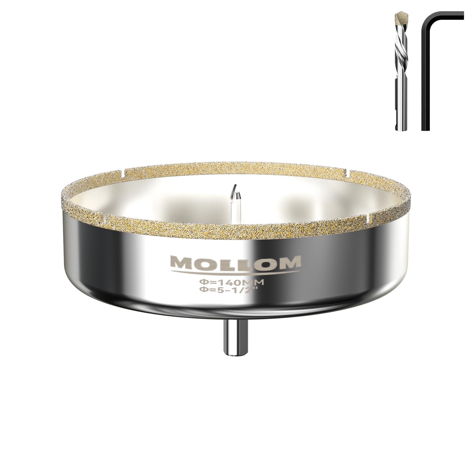 Mollom 5-1/2" (140mm) Diamond Hole Saw with 2Pcs Removable Pilot Drill Bit Smooth Cutting for Porcelain Tiles,Glass,Ceramic,Marble,Fiberglass,etc