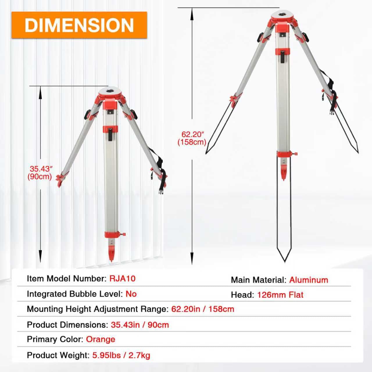Trípode Surveying, trípode de aluminio con cabeza plana roscada de 5/8 pulgadas 11 para nivel automático