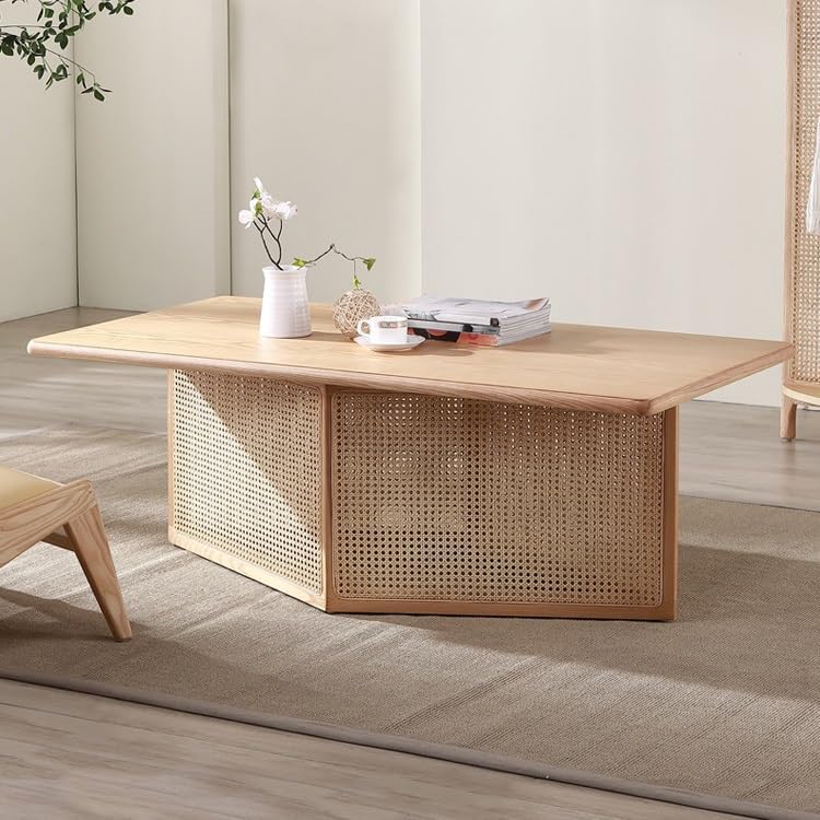 KAZAMA ラタン 籐 ガラスローテーブル 座卓 風間カザマ ちゃぶ台 木製