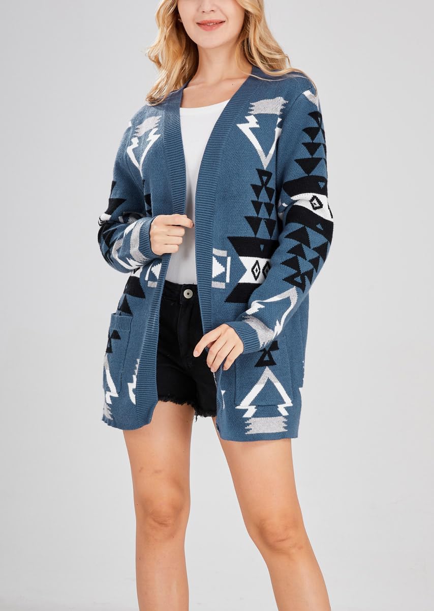 chouyatou Women's Tribal Aztec Print Sweater Open Front Knitted Jacquard Cardigan Sweater - Image 3