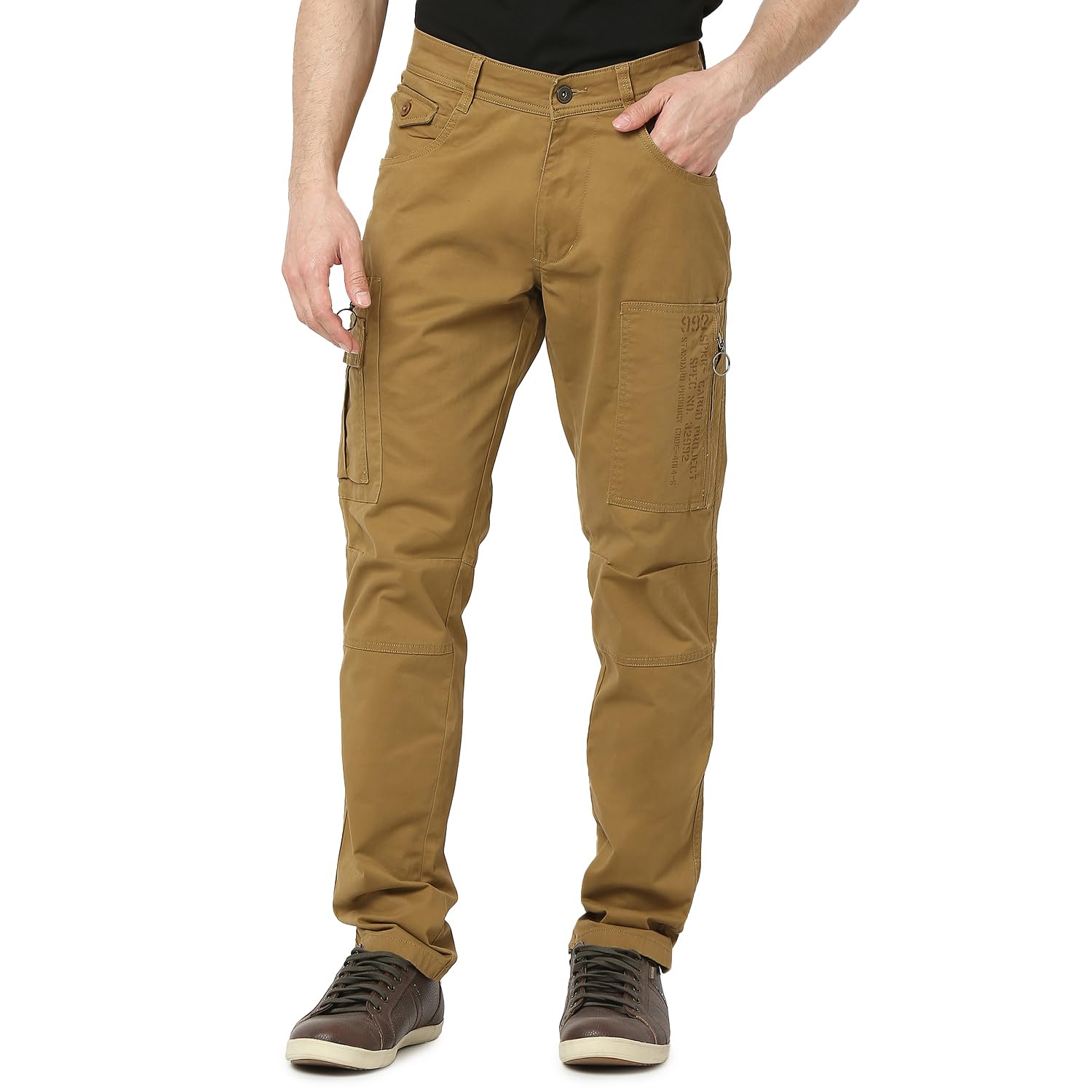 spykar Khaki Regular Fit Solid Cargo for Men-picture-31