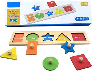 Shape Peg Puzzles for Toddlers 1-3 Year Old Preschool Wooden Puzzles Baby Puzzle Geometric Shape Puzzle Montessori Toy with Knobs for Toddlers and preschoolers Ages 1,2,3
