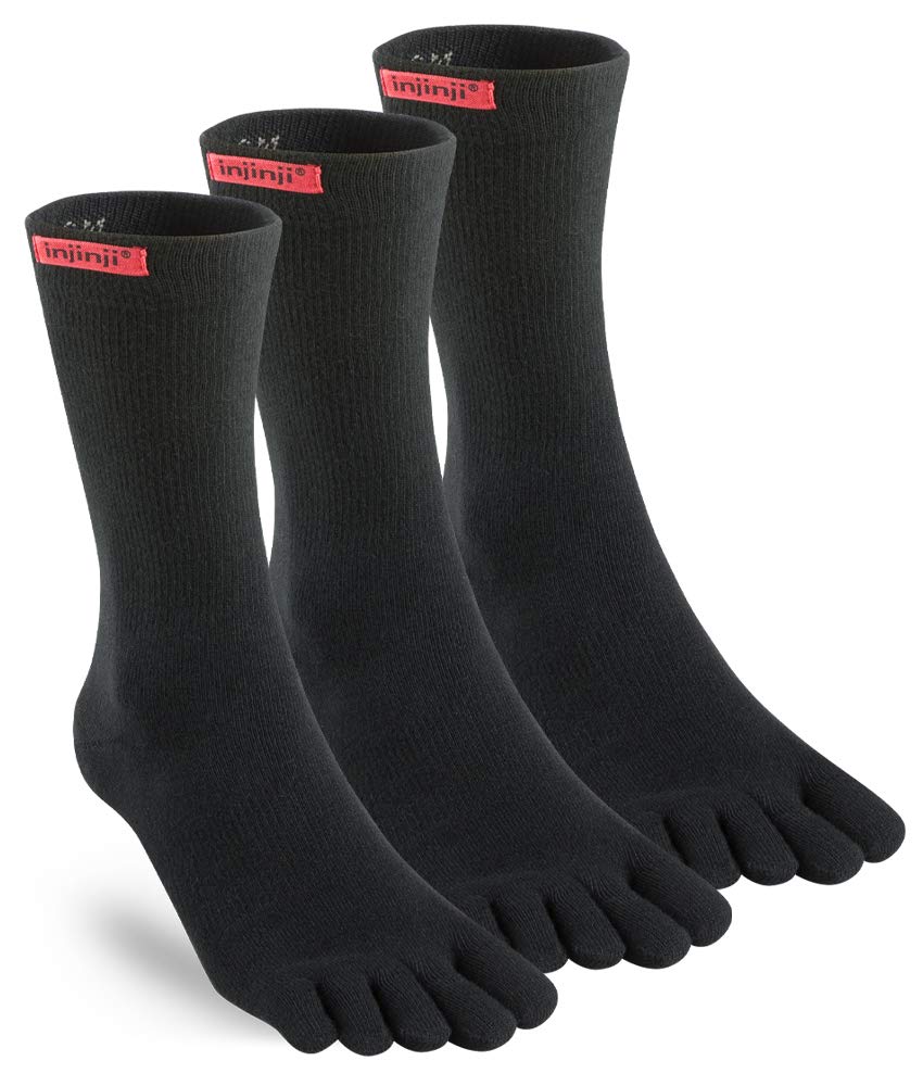 HoneyJar 3 Pack Injinji Sport Original Weight Crew Athletic Toe Socks (Black, Medium)