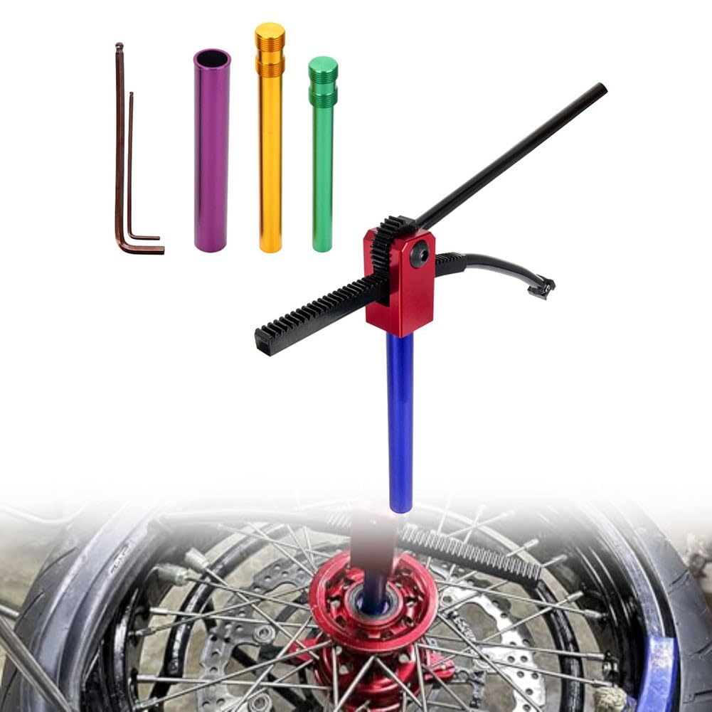 Tragbares Reifenwechsel-Werkzeug-Set für Dirt Bikes 16 bis 21 Zoll Räder 10 mm bis 25 mm Achsen rote Stahlkonstruktion faltbarer Rahmen für Motocross und für Enduro-Fahrer einfacher Transport Lagerung