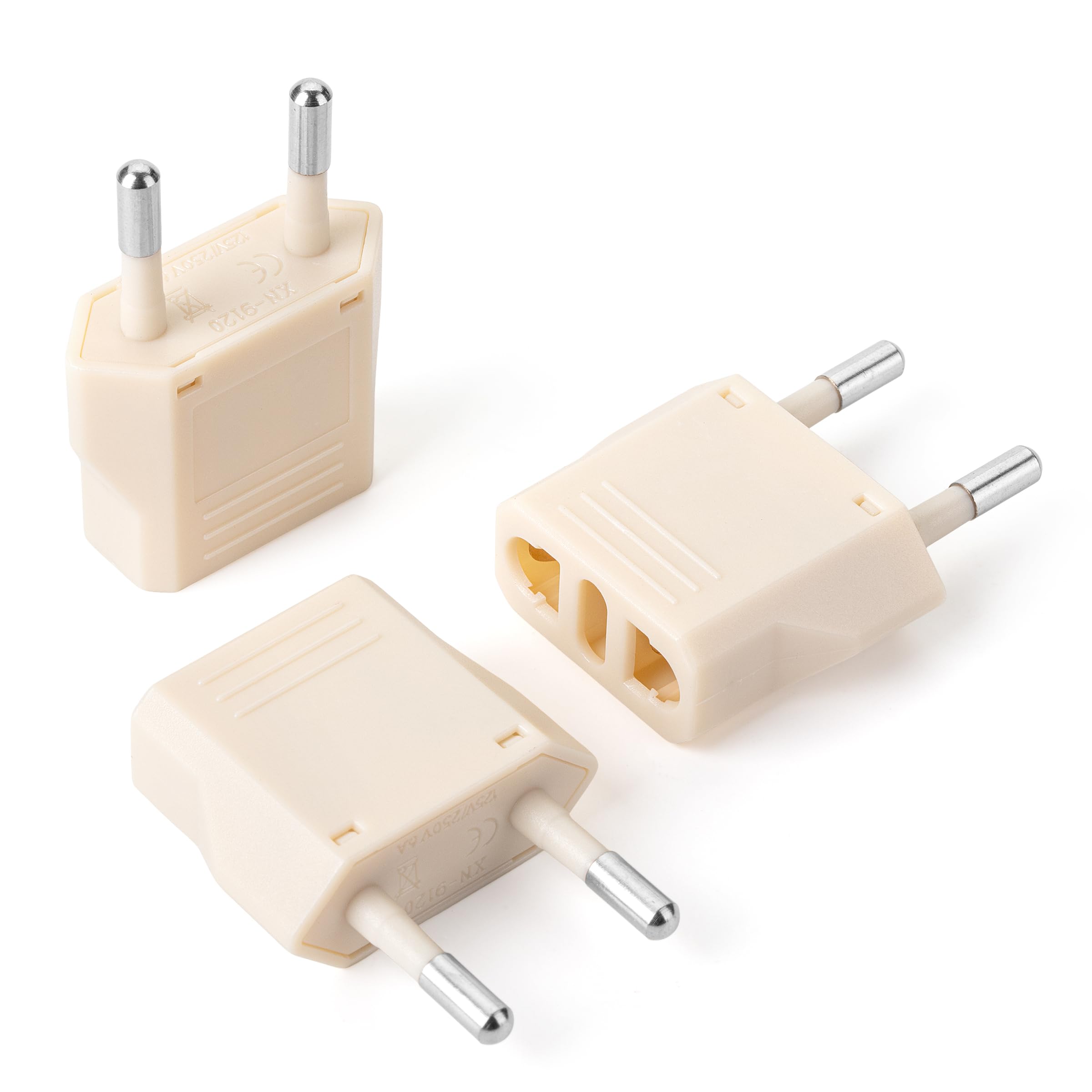 Bates- European Travel Plug Adapter, 3 Pack, Light Beige, European Plug Adapter, US to Europe Plug Adapter, Adapter for Europe Plug, US to EU Plug