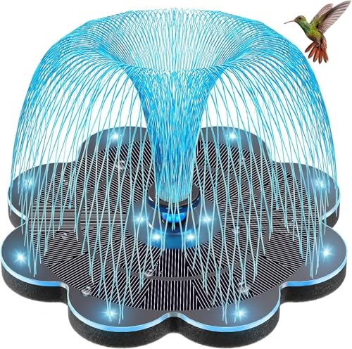 SZMP Solar Springbrunnen LED, 3.5W 2000mAh Akku - 14 Bunte Lichter - Solarbrunnen, 7 Effekte & 4 Fixe Rohre Solar Wasserpumpe, Solar Schwimmender Fontäne Pumpe für Draussen, Vogel-Bad