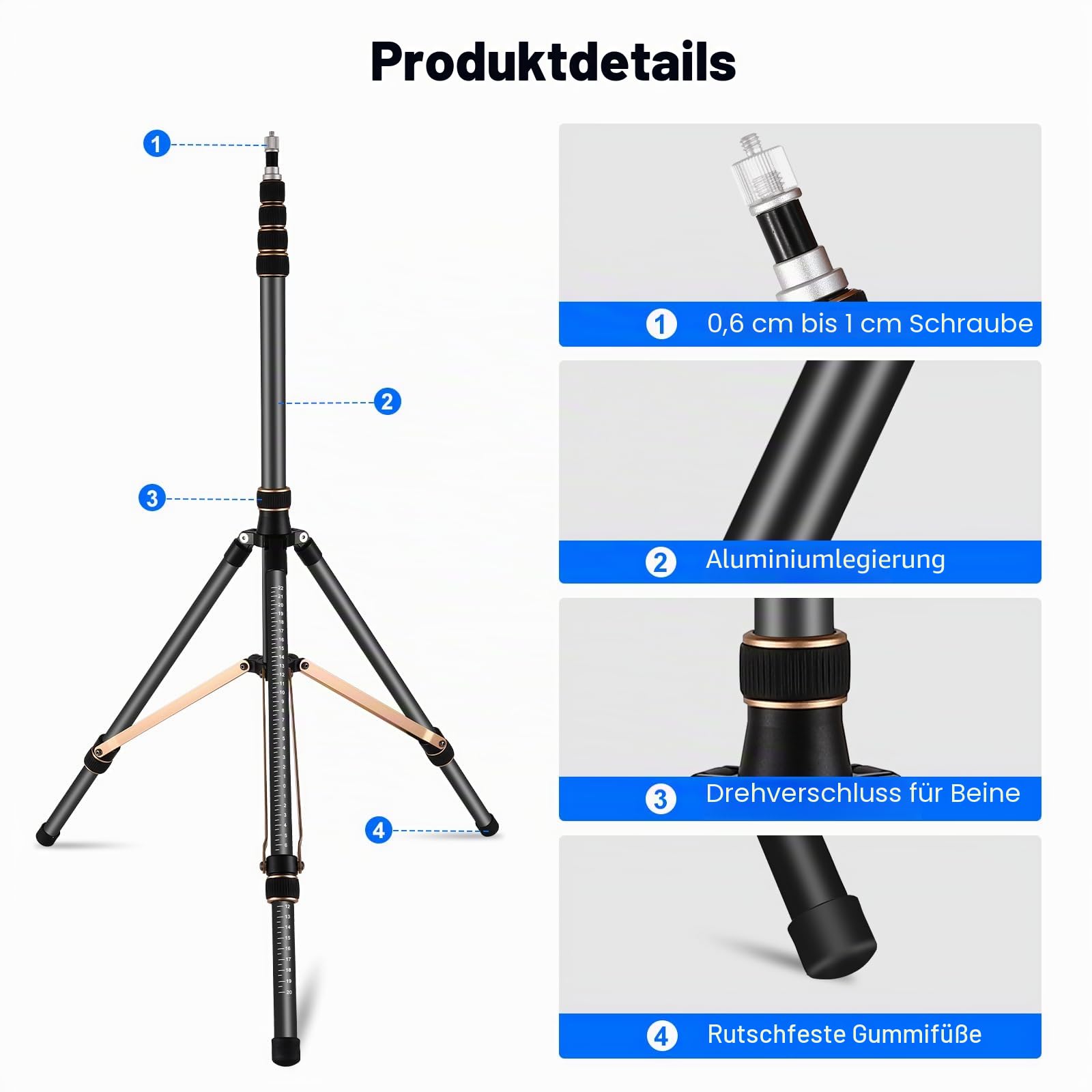 Soonpho Lichtstativ aus Aluminiumlegierung mit 180° umkehrbaren Beinen,1/4"-3/8" Schraubadapter und Tasche,102,36in/260cm tragbares Reisestativ für die Fotografie im Freien, Speedlite Strobe Softbox