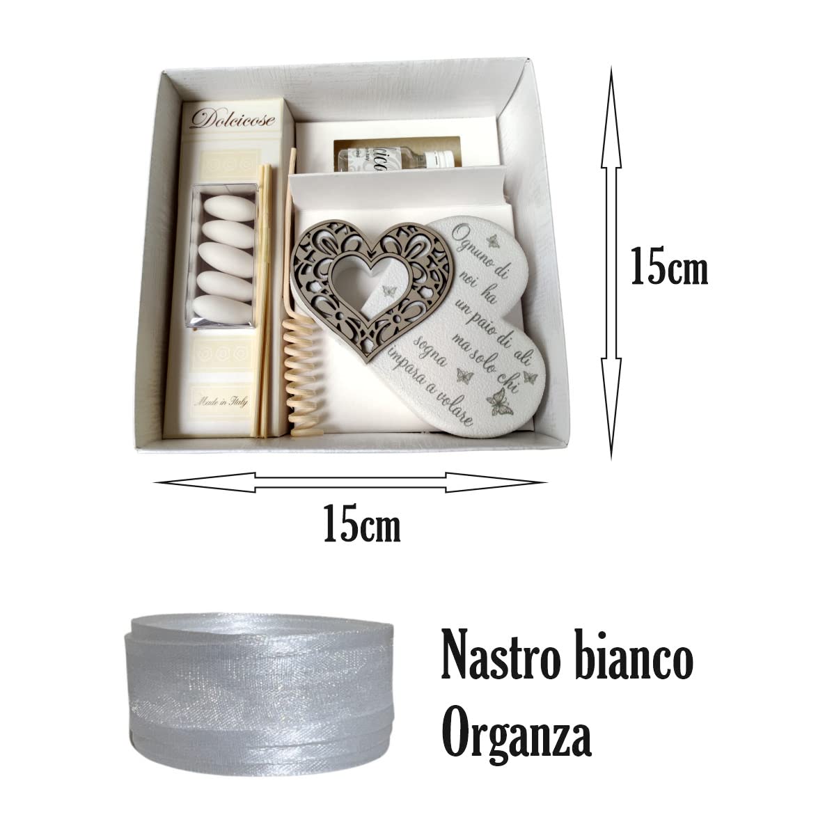Confezione Bomboniera completa di nastro, confetti e bigliettino
