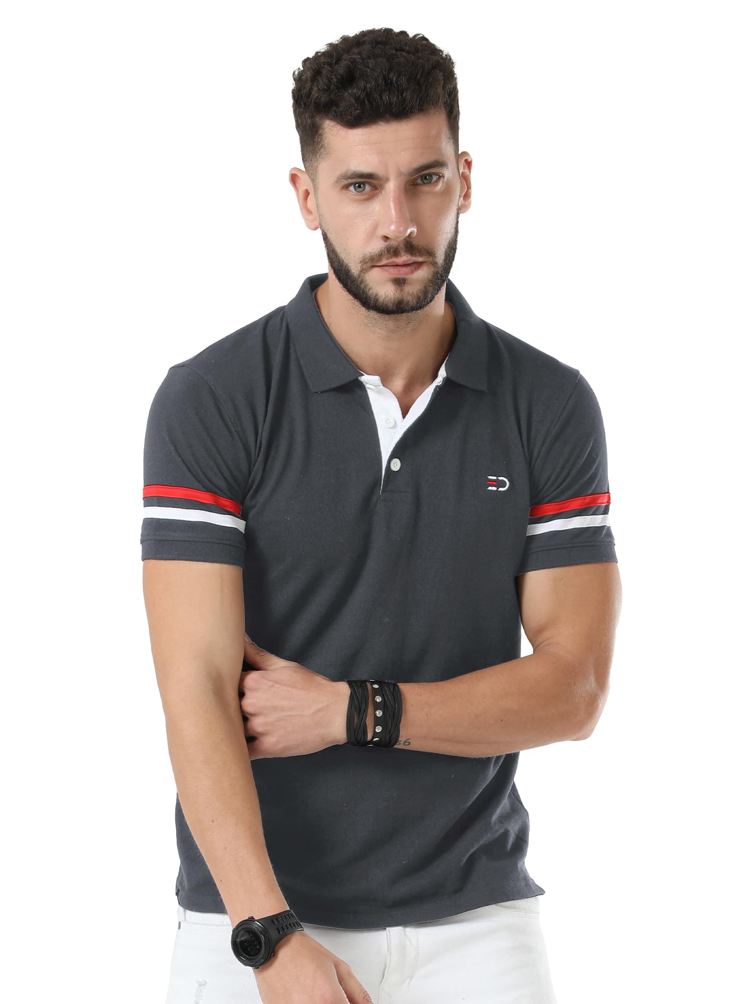 Mens Lyned Collection Solid Striped Cotton Polo Stylish Shirt Branded Shirts for Men Formal Black Polo T-Shirt for Men Tshirts Shirts Casual to Formal Look