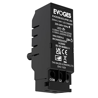 EVOD250 250VA 2 Way Push On Push Off Replacement LED Dimmer Module Switch 100VA Leading Edge & 250VA Trailing Edge Dimmer