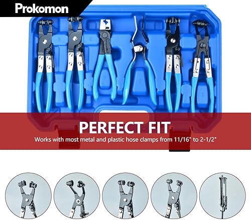Miniatura 3 de Prokomon Juego de 9 alicates de abrazadera de manguera de largo alcance para combustible aceite agua herramientas automáticas