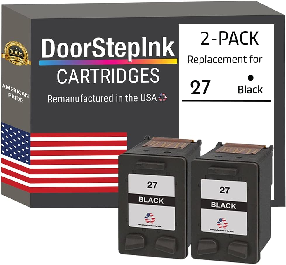 DoorStepInk Remanufactured in The USA Ink Cartridge Replacement for HP 27 (C8727A) Black Twin Pack for HP Printers DeskJet 3320, 3322, 3420, 3425, 3450