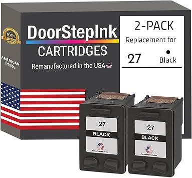 DoorStepInk Remanufactured in The USA Ink Cartridge Replacement for HP 27 C8727A Black Twin Pack for HP Printers DeskJet 3320, 3322, 3420, 3425, 3450
