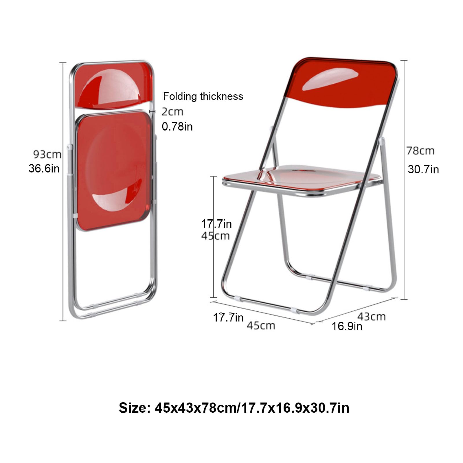 Krzesła do układania w stos, przezroczyste plastikowe krzesło składane, krzesło do makijażu, panel z tworzywa sztucznego i metalowa chromowana rama, przezroczyste krzesło składane do układania w stos,