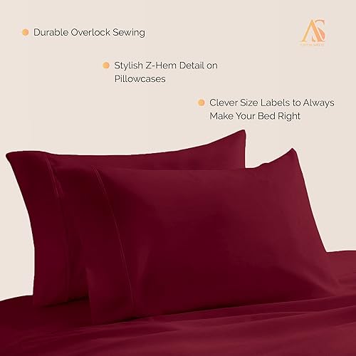 Miniatura 5 de Ashton - Fundas de almohada prémium de 800 hilos, sensación egipcia, 100 % algodón, tamaño King, suaves, transpirables, color burdeos