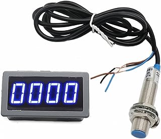 1 Juego de medidor de medición de 12V 24V 4 tacómetro Digital LED azul/verde/rojo RPM medidor de velocidad 10-9999RPM interruptor con Sensor de proximidad NPN (Color : B)