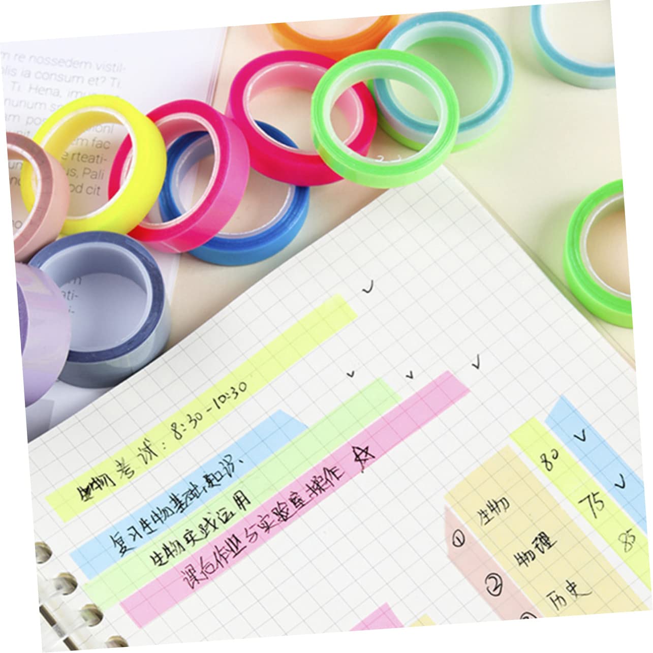 80rollos Cintas Adhesivas Fluorescentes De Transparentes Para Libros De Marcadores Para Anotaciones y Estudio Para Lectura y Organización De Notas