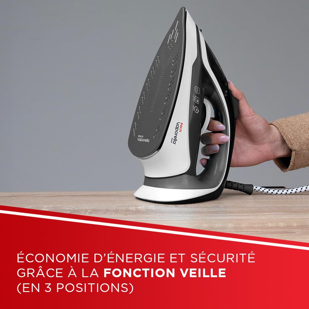 Polti Vaporella Quick Q080, Fer à Repasser Vapeur avec Semelle Revêtue en Céramique, Puissance Max 2600 W, Jet de Vapeur 180 g, Réservoir 300 ml, Noir et Blanc