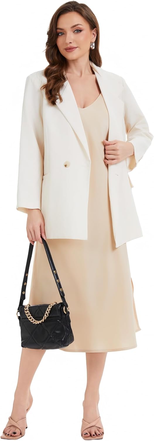 J.Corrine Women's Satin Slip Dress Lined V-Neck Midi A-line Spaghetti Strap Side Slits Evening Cocktail Party Formal Wear - Image 6