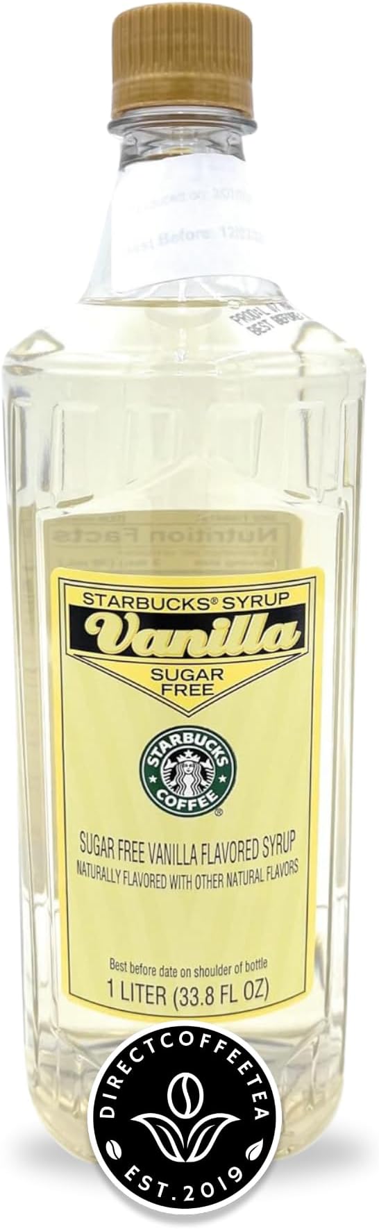 Sugar-Free Vanilla Syrup Bundle – Perfect for Coffee, Lattes, and Desserts with Direct Coffee Tea Est 2019 Sticker – 1 Liter Bottle