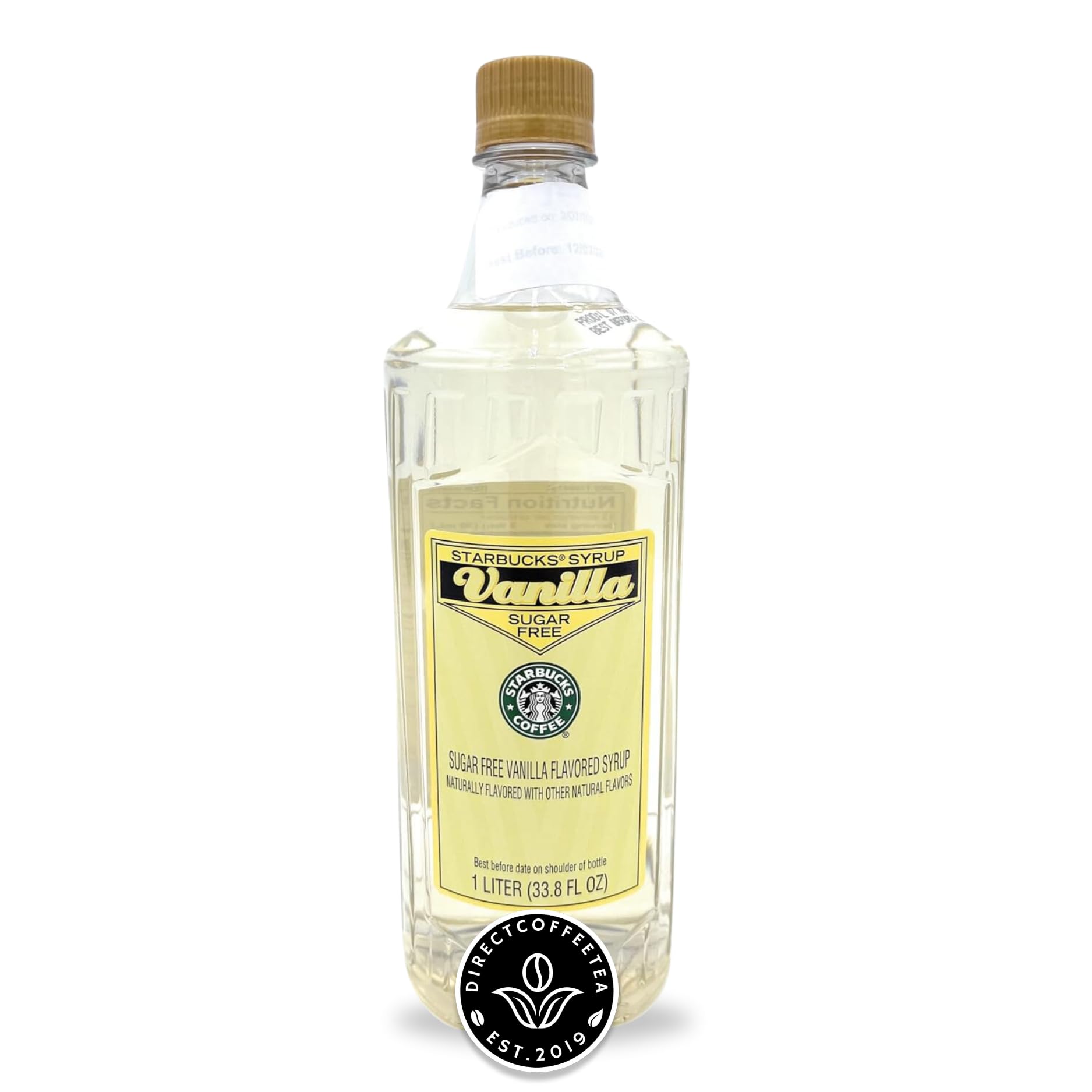 Sugar-Free Vanilla Syrup Bundle – Perfect for Coffee, Lattes, and Desserts with Direct Coffee Tea Est 2019 Sticker – 1 Liter Bottle