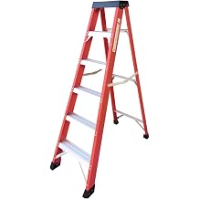 Non-Conductive Fiberglass Step Ladder for Electricians Industrial Duty Anti-Slip Wide Tread Heavy Duty Lightweight Portable Folding Ladder Indoor Household Use Commercial Work 5steps,Red