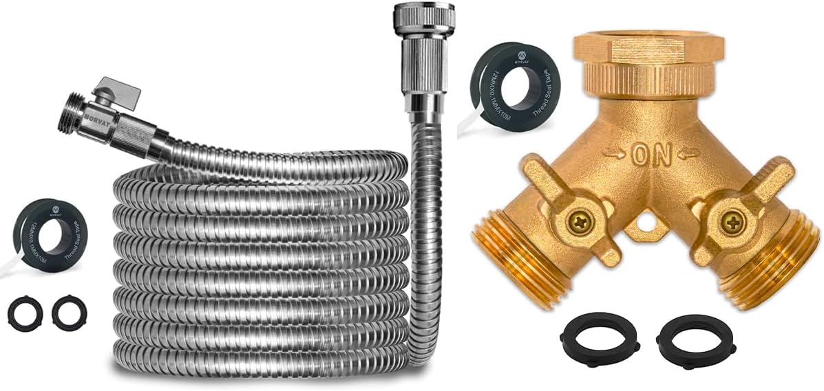 Morvat 10FT Stainless Steel Garden Hose with Brass ShutOff