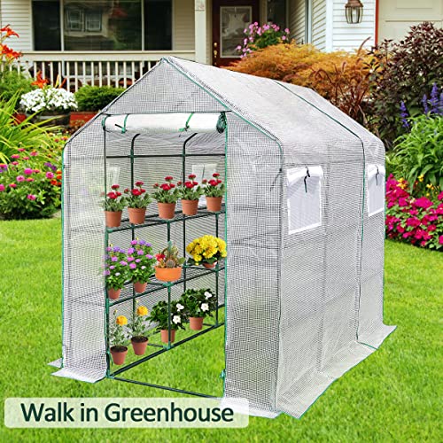 Rocomoco Green Houses For Outside With Screen Windows, 84 X 56 X 77 Inch Walk-In Greenhouses For Outdoors, 3 Tier 21 Sturdy Shelves Portable Garden Plant Greenhouse Heavy Duty With Durable Pe Cover #TOP6