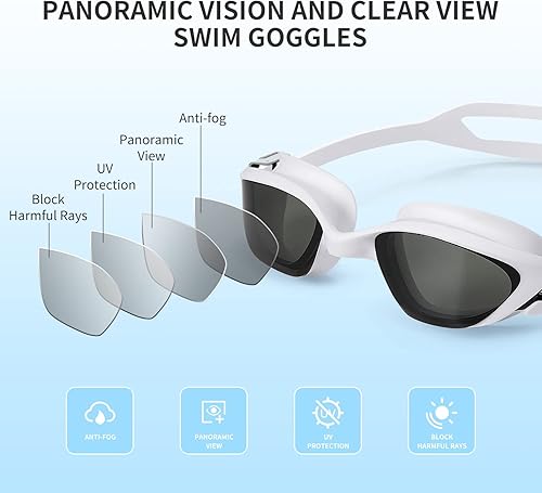 Miniatura 2 de COPOZZ Gafas de natación para hombres y mujeres, gafas de natación para jóvenes, lentes antivaho anti rayos UV, sin fugas, para adultos,