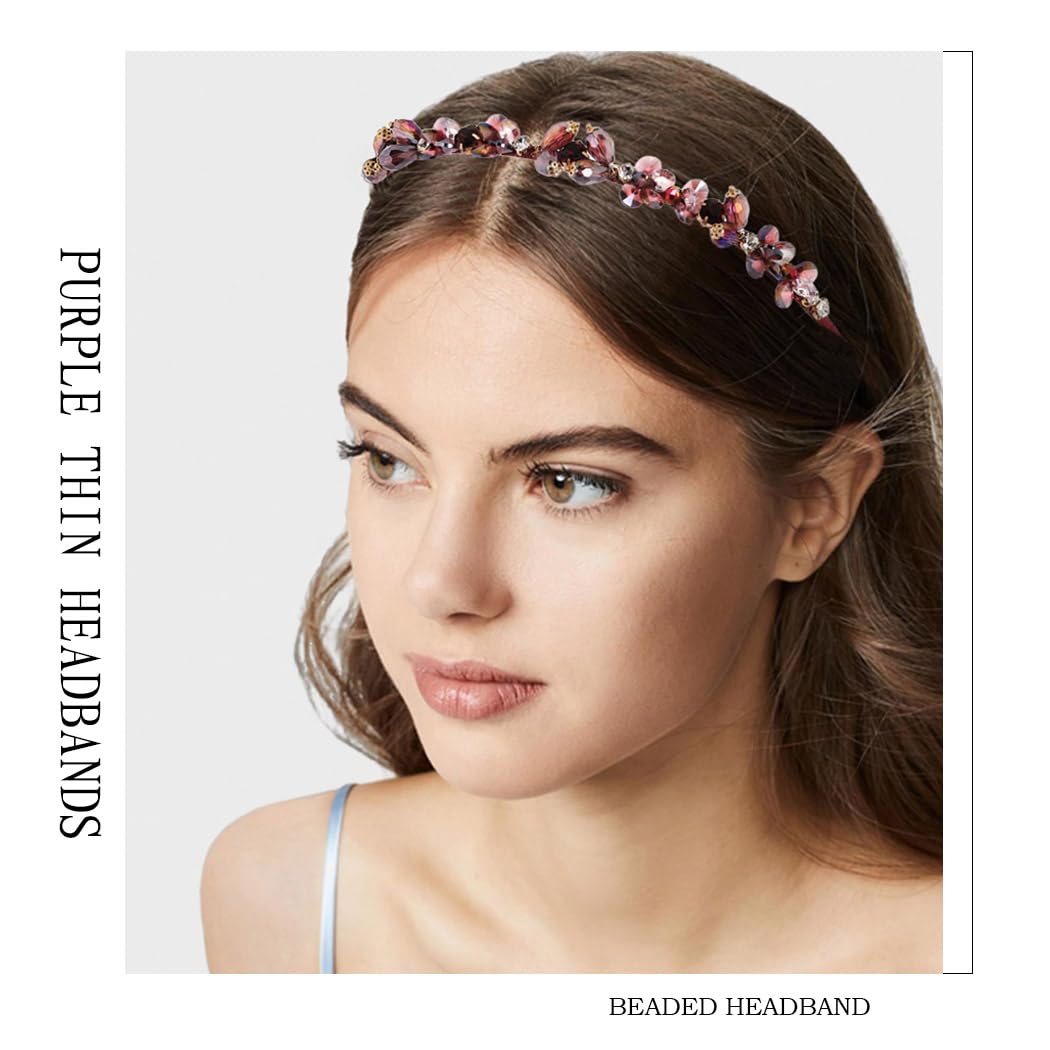 Barock Strass Stirnbänder Lila Dünn Haarband Bling Kristall Perlen Stirnband für Frauen und Mädchen (Typ A)