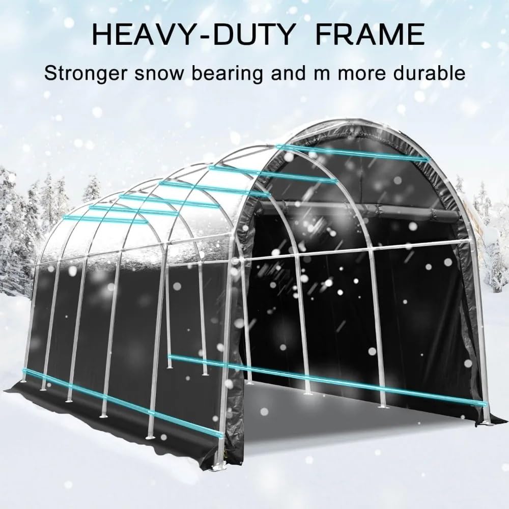 Tenda da Campeggio Posto auto coperto 12 X 20 FT Heavy Duty, Garage portatile con struttura interamente in acciaio e tetto rotondo, tettoia per auto anti-neve Riparo per Tenda da Campeggio