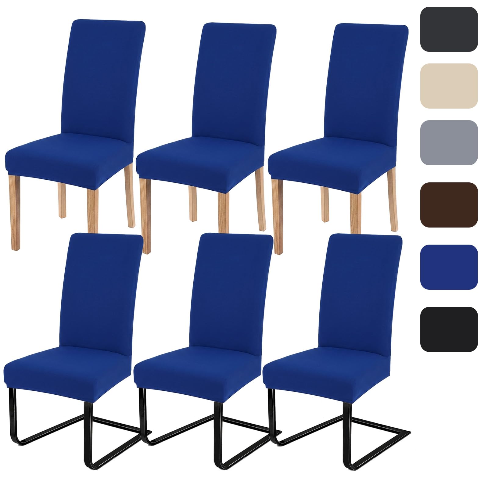 ZCLIKEU Stuhlhussen 6er Set Schwingstühle Universal Husse, Moderne Stretch Stuhlhussen Abnehmbarer Waschbarer Stühle für Haus, Küche, Hotel, Restaurant,Hochzeit Partys – Blau