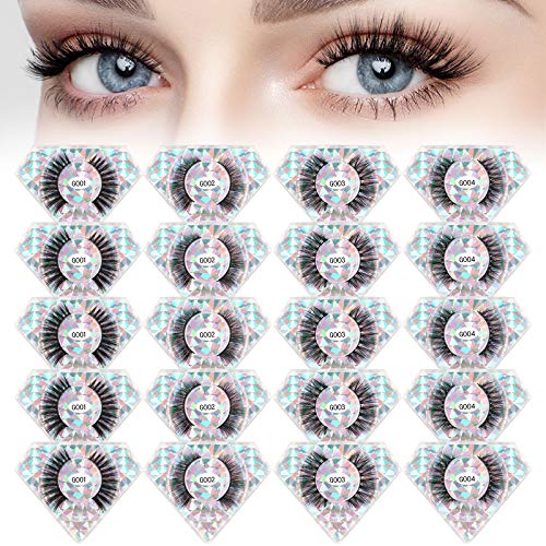 Lashes Natural Look 20 Pairs, 4 Style Faux Mink Eyelashes Pack,Fluffy Volume 3D Wispy False Eyelashes, Dramatic Reusable Mixed Fake Eye Lashes