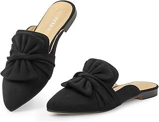 MUSSHOE Suede Bowknot Mules for Women: Comfortable Lightweight Pointed Toe Slip On Flats - Non-Slip Dressy Backless Loafers for Office Business & Everyday Wear