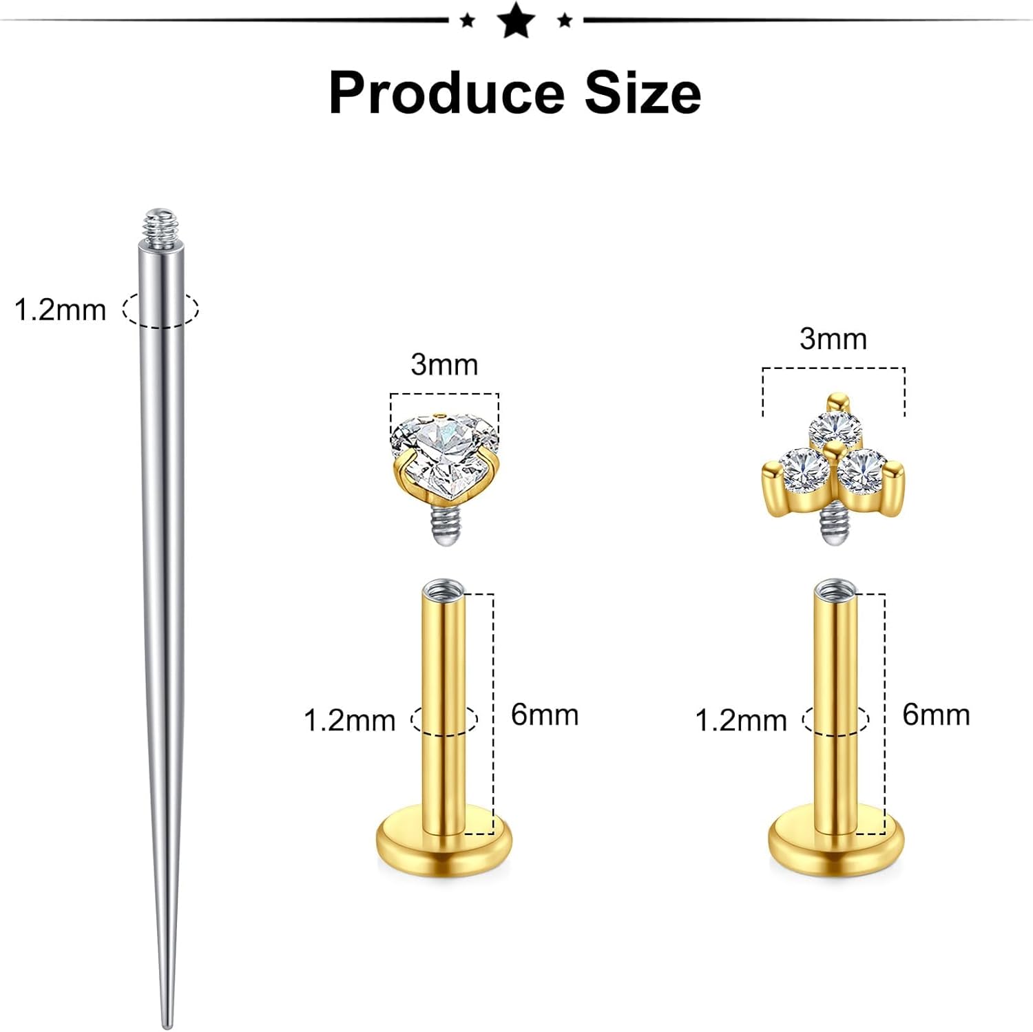 Zolure 16G Internal Thread Earrings Studs Flat Back CZ Piercing Jewelry Tragus Cartilage Labret Helix Lip Ring Conch Medusa - Image 2