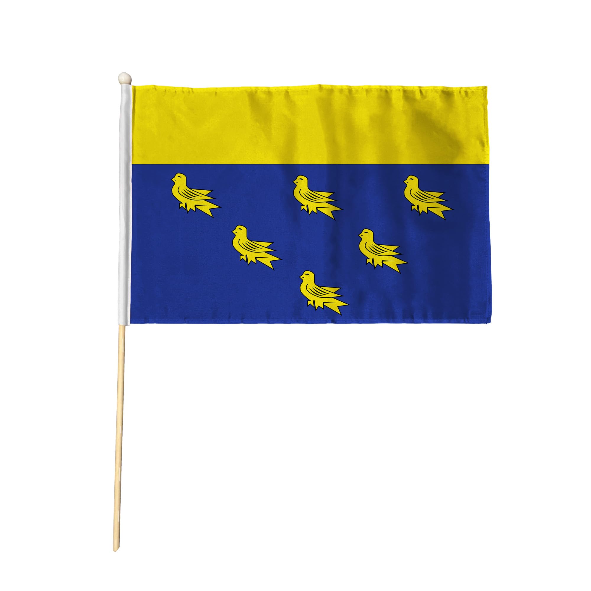Flagtex West Sussex Hand Waving Flag (9x6 Inch) - Premium Wooden Stick Hand Flag 9x6 Inch Natural Wood Pole Sussex County Flag Events Parades Celebrations