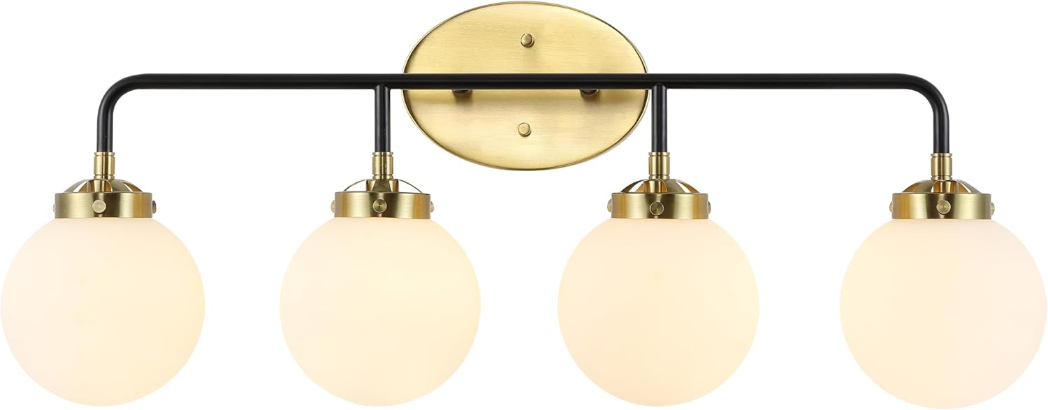 JONATHAN Y JYL9554B Caleb 30.75″ 4 luces de transición contemporánea de hierrovidrio LED luz de tocador LED latón oronegroblanco para baño grande