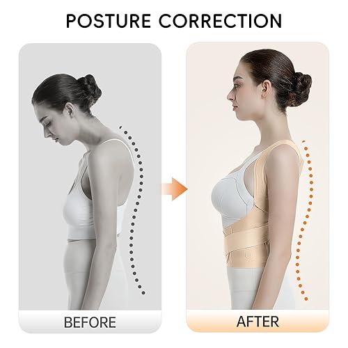 Vista 3 de babaka Corrector de postura para mujer, soporte de espalda ajustable invisible y ligero para aliviar el dolor de espalda superior e inferior, Beige