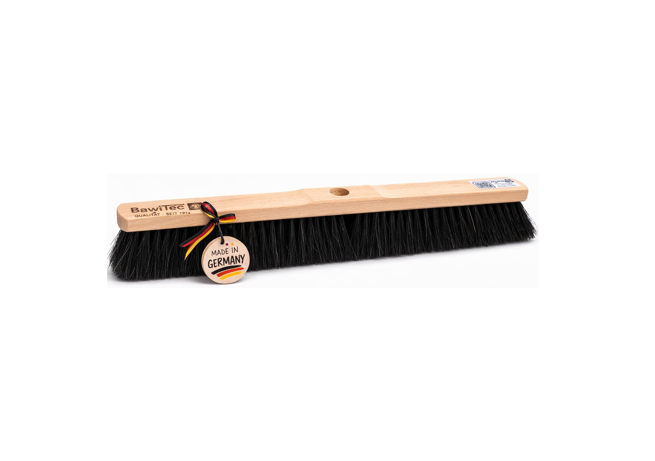 BawiTec Rosshaarbesen mit Stielloch Feine Weiche Naturhaar-Borsten Mischung 60cm Breit XL für Standardstiele Kehrbesen Saalbesen Sattel-Holz ohne Stiel für Glatte Böden Parkett Feinsteinzeug