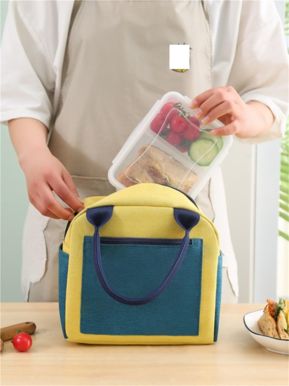 Bolsa De Almuerzo Bolsa Bento Bolsa con Aislamiento térmico Reutilizable for Fiambrera de Oficina Bolsa Bento para Oficina，Picnic(Blue)