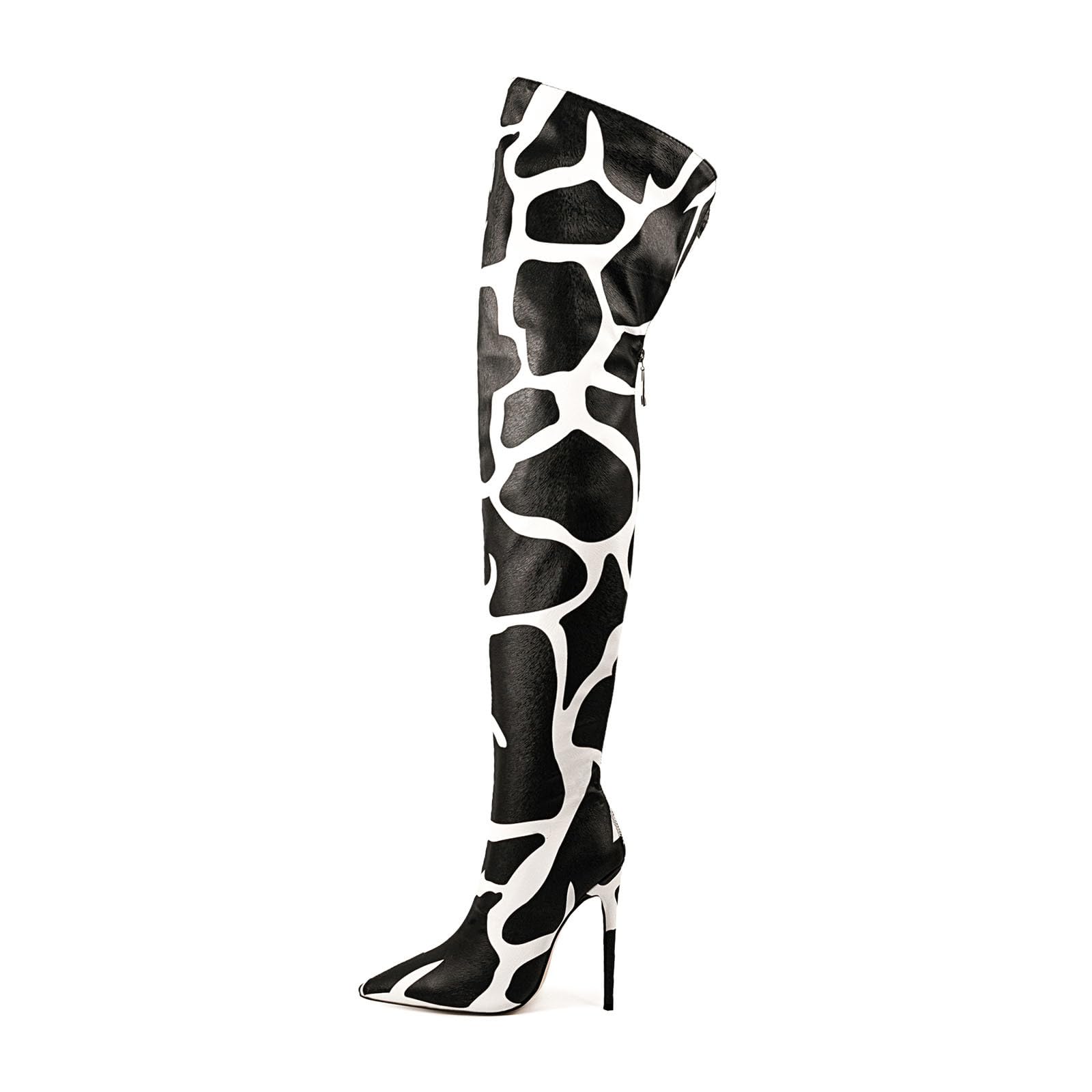 Thigh high boots for women striped Back zipper Burgundy Zebra Print Over the knee Sexy gold white pointed toe Cow Print leopard Magenta stiletto heel