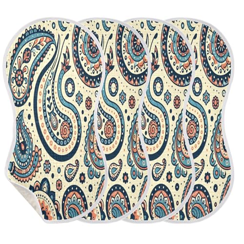 Paisley Patterns Plant Burp Cloths Cotton Baby Washcloths,Large 22x11in Burping Cloth Absorbent and Soft for Newborn Baby Boys and Girls,4 Pack3
