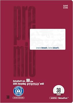 Staufen Green Notebook DIN A4, Type 38 Ruling 5 mm Squared, Perforated Margins, 16 Sheets, 90 g/m2 Recycled Paper, Round Corners Prevent Donkey Ears, 4 Different Designs No Selection Possible,