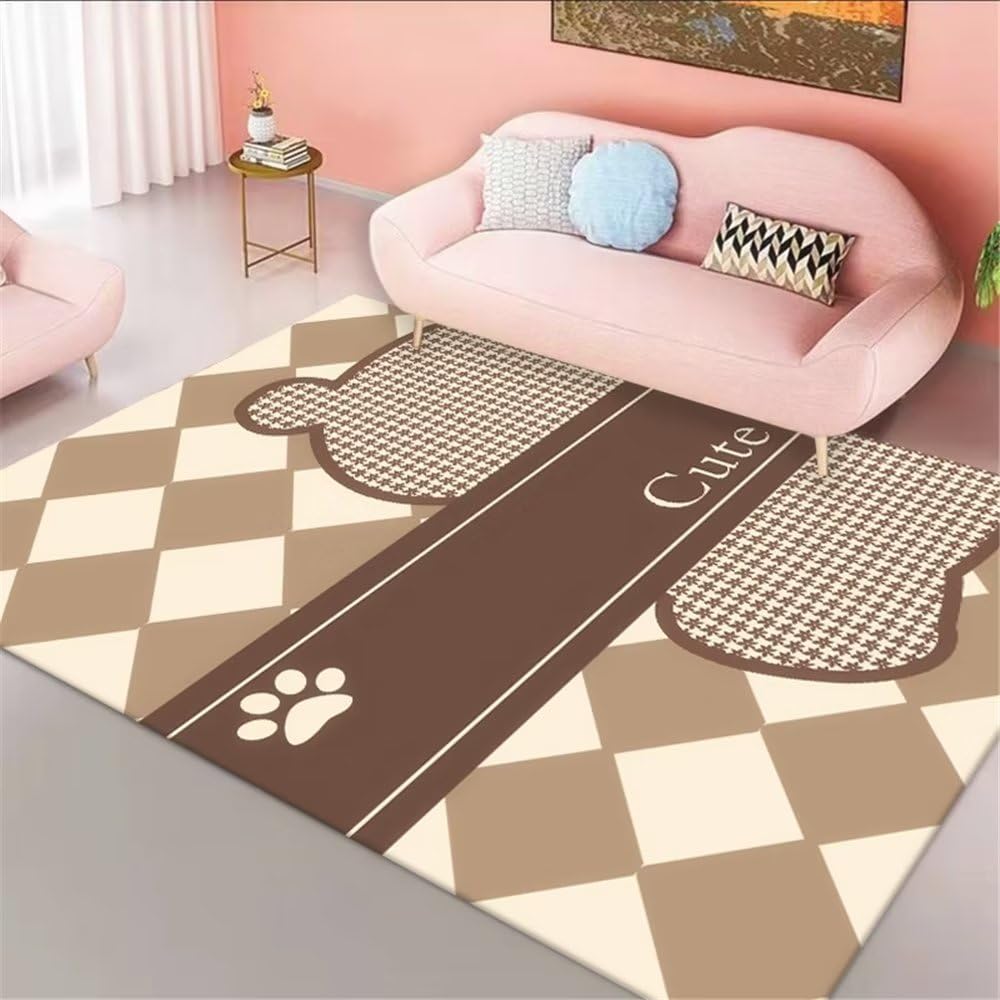 Tapis chambre enfant lavable en machine grand tapis salon beige ours