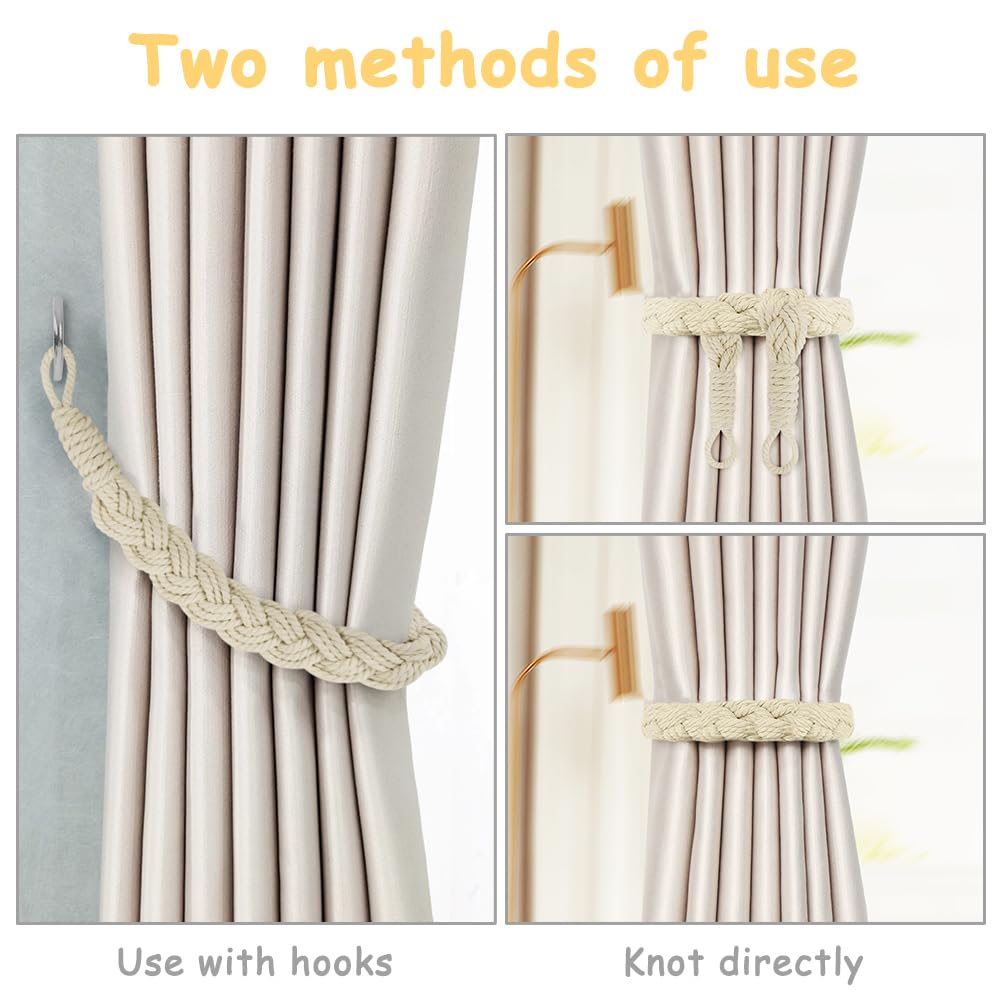 Fermatende In Cotone 4 Pezzi - Corda Per Tende Fatta A Mano, Lunghezza 100cm, Colore Beige, Per Casa E Ufficio - Foto 8