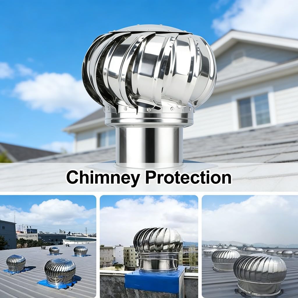6in Stainless Steel Chimney Cap, Rotating Chimney Cowl for Roof Venting - Rainproof, Animal Proof, Easy Installation, Enhances Combustion Efficiency for Home Fireplace (15cm / 5.9in)