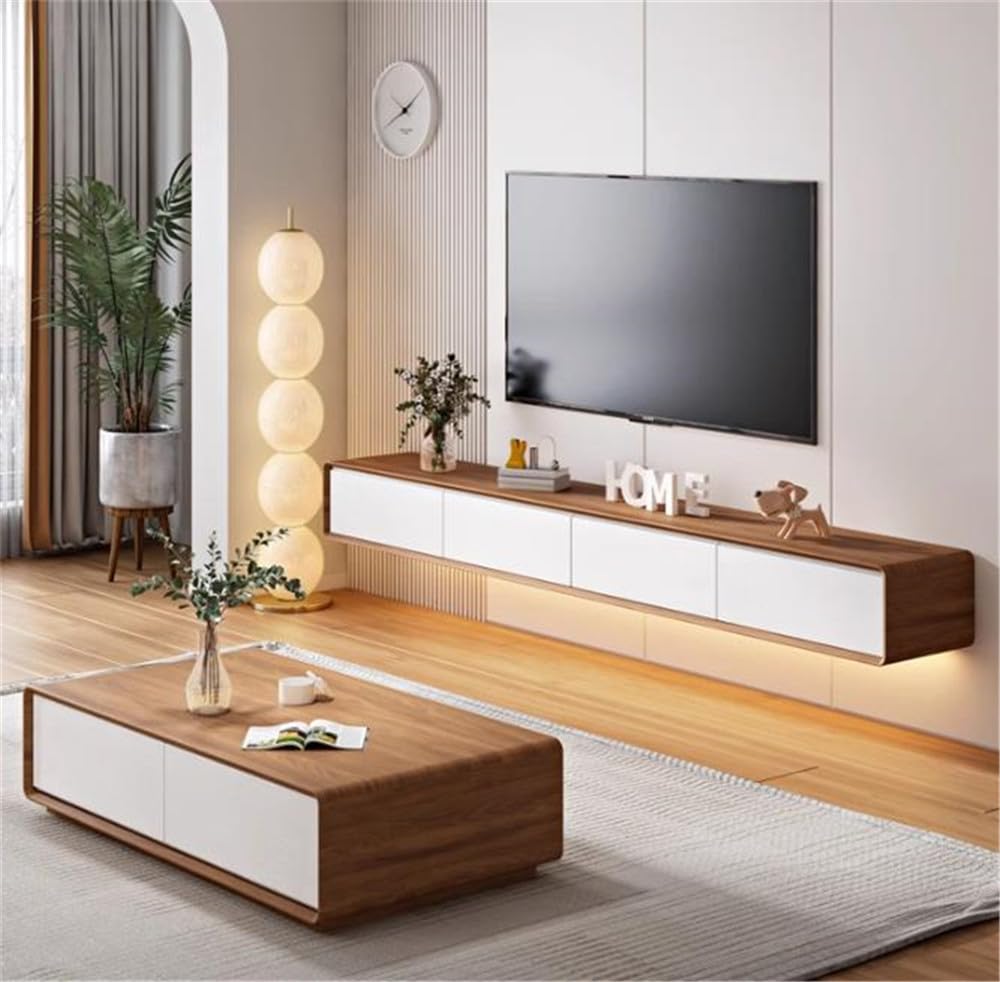 NIUYAO Floating TV Stand Modern Wood Wall Mounted Cable Management Entertainment Center with 2 Drawer 2 Cabinet Media Console Floating Storage Cabinet