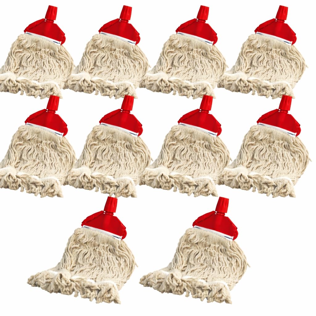 Catergold Red Socket Cotton Mop Heads Replacement, Pack Of 10, Super Absorbent, No.16, Colour Coded, And Blue, For Wet And Dry Floor Cleaning (Red)